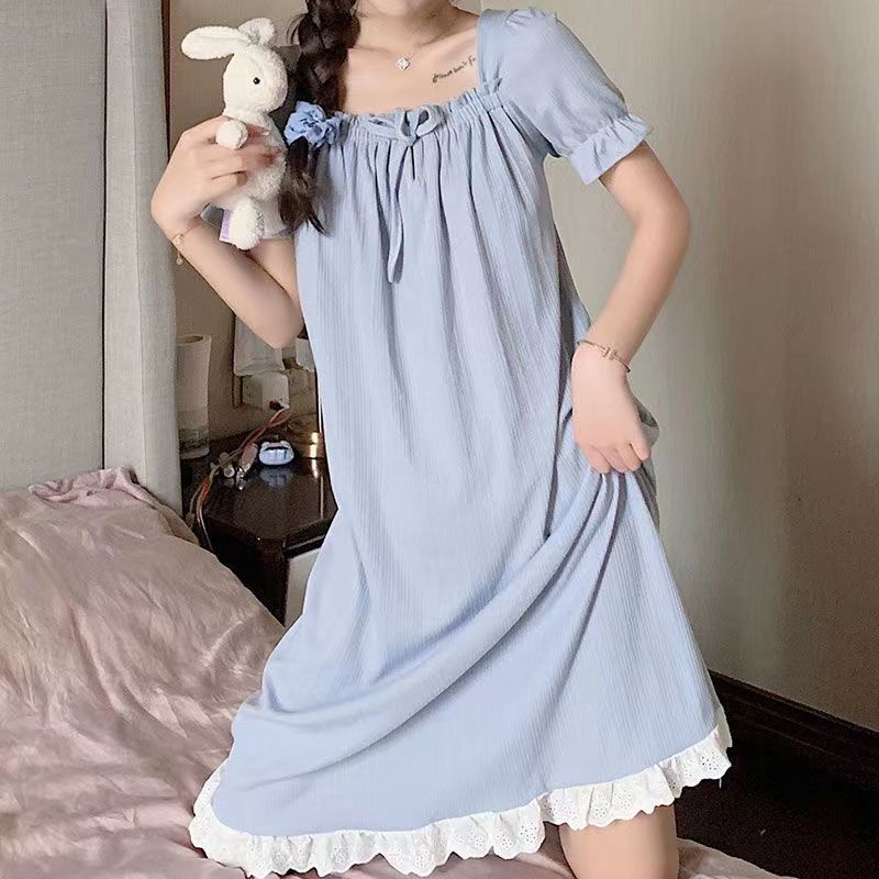 Đầm Ngủ Tay Ngắn Phối Ren Mỏng Nhẹ Thời Trang Mùa Hè Xinh Xắn Cho Nữ