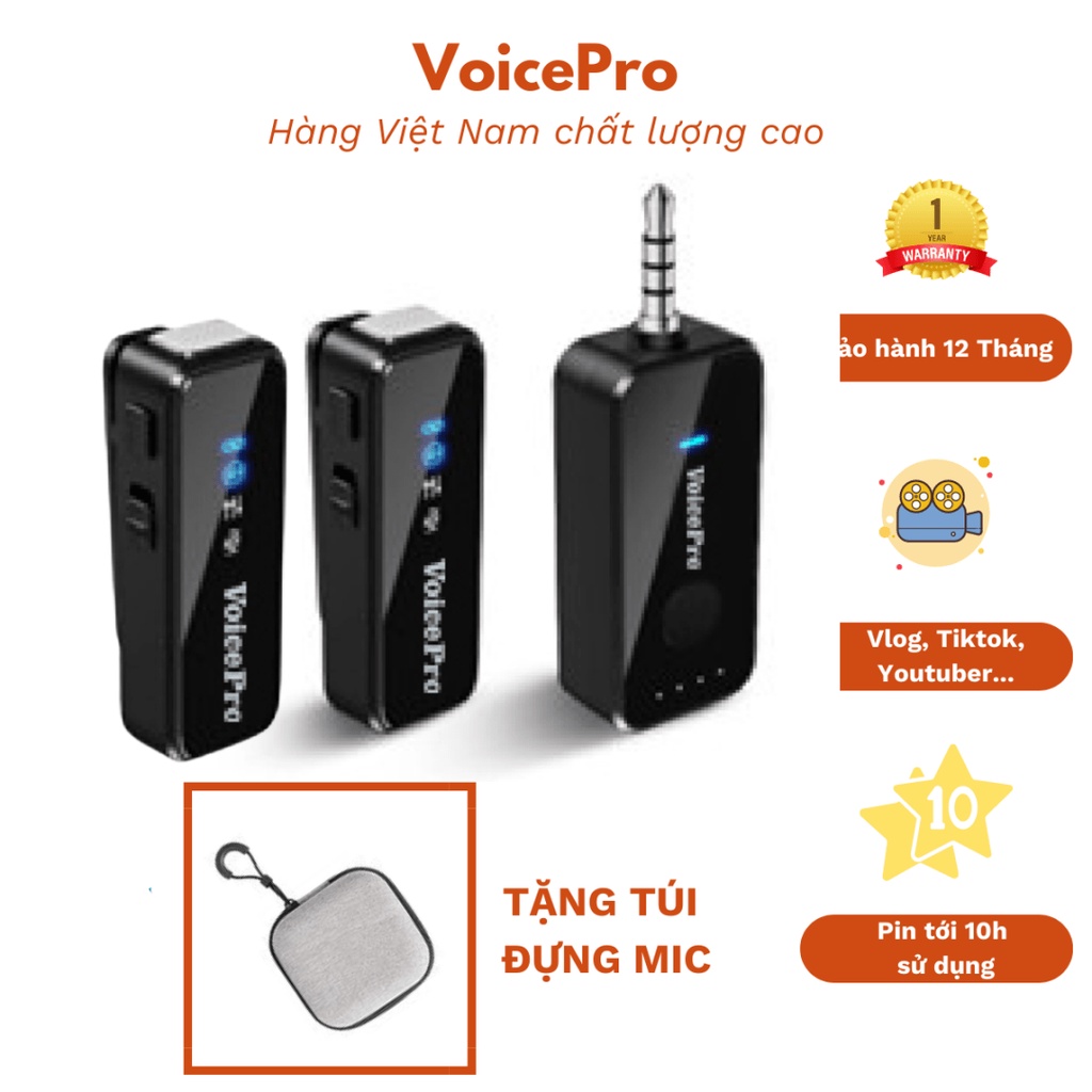 Micro thu âm kênh đôi không dây Voice Pro (Jack 3.5mm dành cho máy ảnh)