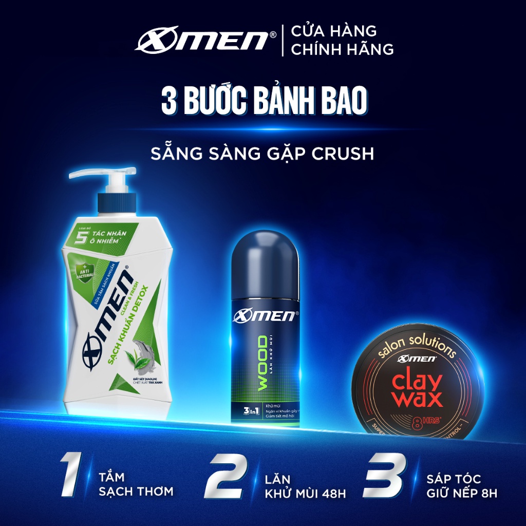 Combo Sữa tắm X-Men Clean & Fresh Sạch Khuẩn Khử Mùi 630g + Dầu gội X-Men Clean & Fresh 2X Khỏe Mượt 630g