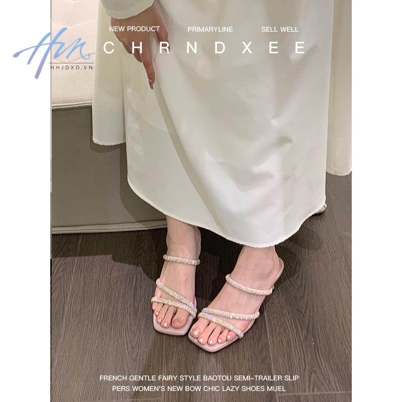 Dép Cao Gót Đính Đá Lấp Lánh Phong Cách Thời Trang Mùa Hè Mới Dành Cho Nữ