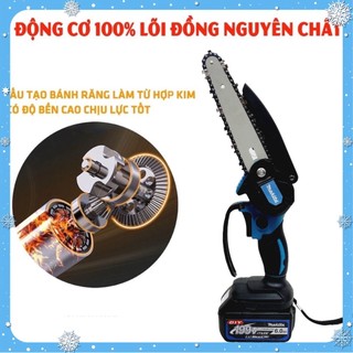 Máy cưa xích Makita 199V, máy cưa xích cầm tay mini makita Lam xích dài 18cm , lõi đồng 100%, pin 10 cell
