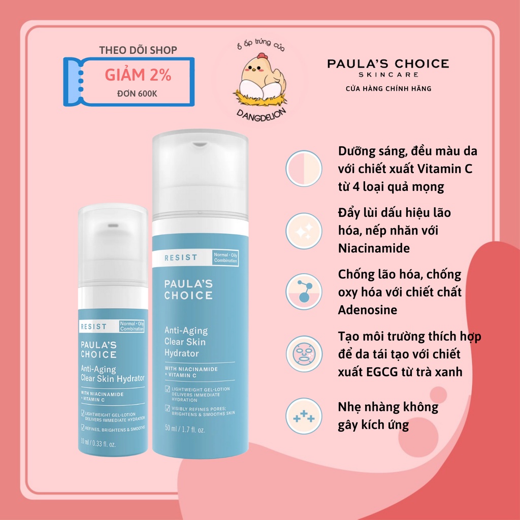 Kem dưỡng ẩm cho da dầu lão hóa Paula's Resist Choice Anti-Aging Clear Skin Hydrator