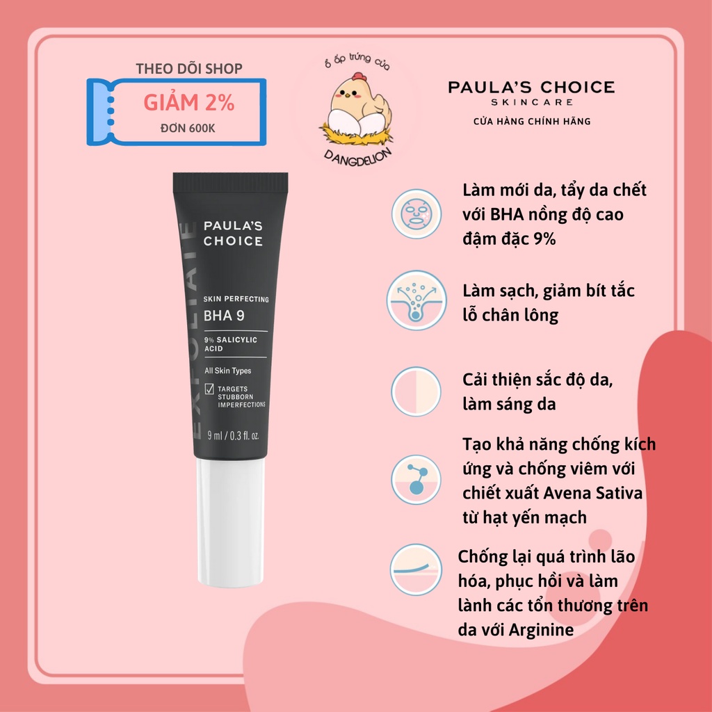 Tinh chất ngăn ngừa mụn đầu đen và bã nhờn 9% BHA Paula's Choice Skin Perfecting BHA 9  9ml