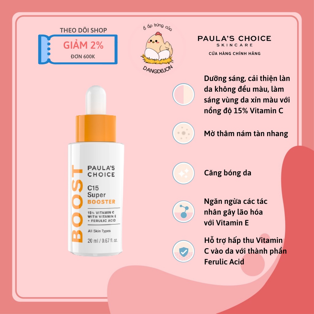 Tinh chất tăng cường làm sáng da ngăn ngừa lão hóa chứa Vitamin C Paula's Choice C15 Super Booster 20ml