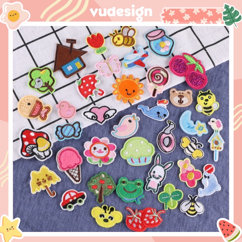 Sticker Dán Vải, Sticker Ủi Thêu Quần Áo, Balo Nhiều Hình Nhỏ Dễ Thương Cute Vudesign