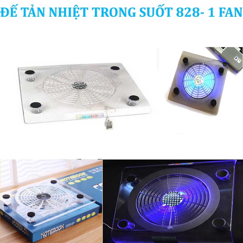 Đế Laptop Tải Nhiệt 828- 1 Fan Trong Suốt N828
