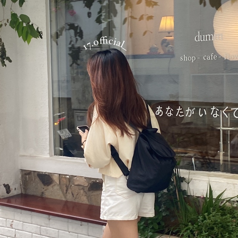 JONA BACKPACK Balo mini vải dù đơn giản Hàn quốc có nắp đậy dây rút cá tính dành cho nữ