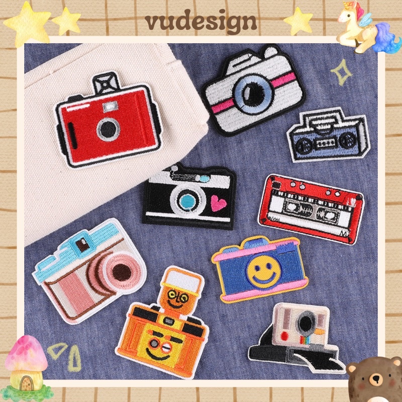 Sticker Dán Vải, Sticker Ủi Thêu Quần Áo, Balo Hình Máy Ảnh Camera Instagram Radio Cassette Vudesign