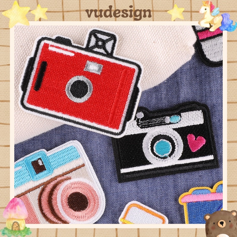 Sticker Dán Vải, Sticker Ủi Thêu Quần Áo, Balo Hình Máy Ảnh Camera Instagram Radio Cassette Vudesign