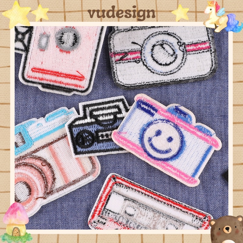 Sticker Dán Vải, Sticker Ủi Thêu Quần Áo, Balo Hình Máy Ảnh Camera Instagram Radio Cassette Vudesign