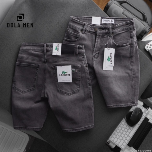 Quần Short Jean nam LACOSTE MÀU XÁM WAS logo cá sấu thêu 2 túi trước 2 túi sau CÓ BIG SIZE Hàng Xịn Cao Cấp Dolamen