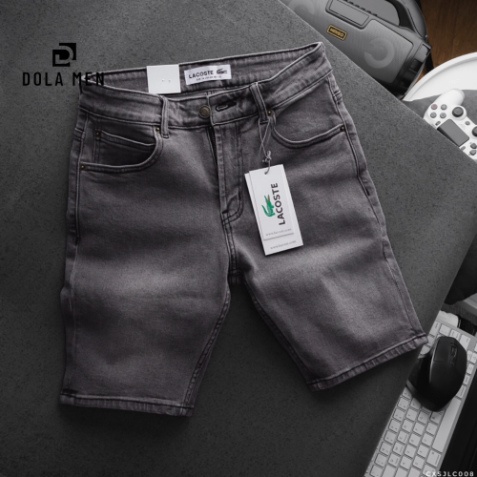 Quần Short Jean nam LACOSTE MÀU XÁM WAS logo cá sấu thêu 2 túi trước 2 túi sau CÓ BIG SIZE Hàng Xịn Cao Cấp Dolamen