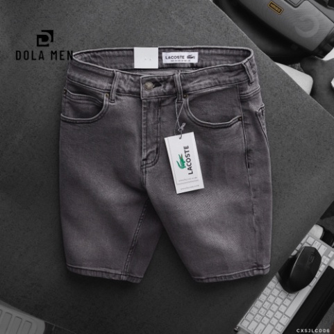 Quần Short Jean nam LACOSTE MÀU XÁM WAS logo cá sấu thêu 2 túi trước 2 túi sau CÓ BIG SIZE Hàng Xịn Cao Cấp Dolamen