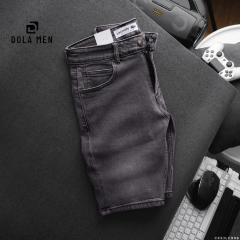 Quần Short Jean nam LACOSTE MÀU XÁM WAS logo cá sấu thêu 2 túi trước 2 túi sau CÓ BIG SIZE Hàng Xịn Cao Cấp Dolamen