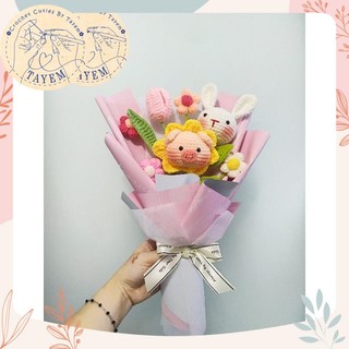 Bó hoa heo mix daisy | hoa đầu thú , hoa len mix daisy theo yêu cầu| hoa heo len handmade