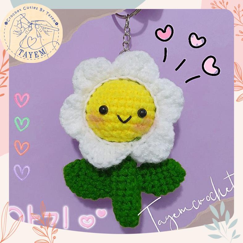 Móc Khoá Hoa Happy Smile Bằng Len | Móc Khoá Len Bằng Len Handmade