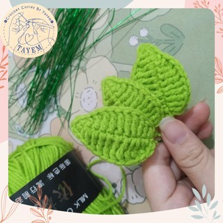 1 cặp lá cây bằng len trang trí cành hoa , bó hoa / lá cây handmade