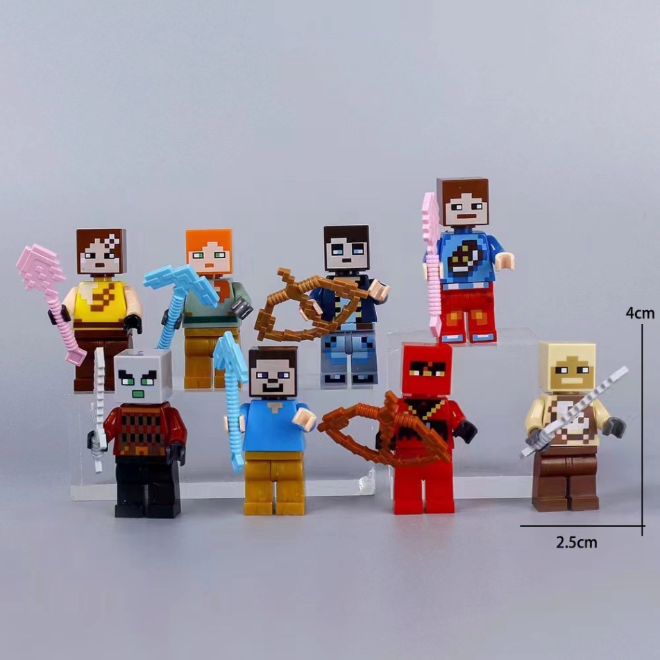 Phụ Kiện Sinh Nhật  Bộ 8 Mô Hình Nhân Vật Minecraft Trang Trí Bánh Kem