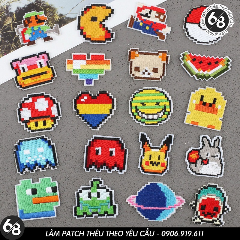 Patch sticker ủi nhệt thêu logo hình Lego nhân vật trong Mario nấm dễ thương độc đáo cute H88