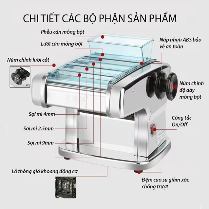 Máy cán mì chạy điện, cán mỏng bột mỳ đa năng tiết kiệm thời gian