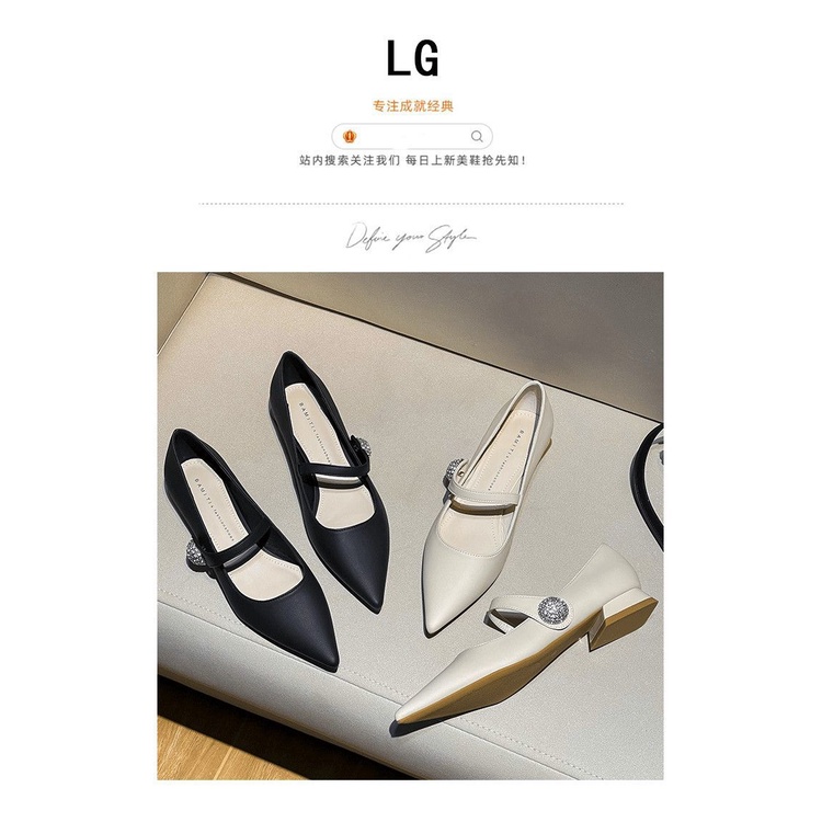 Giày Cao Gót 3cm Mũi Nhọn Phối Khóa Cài Đính Đá Phong Cách Thời Trang Pháp Mới 2023