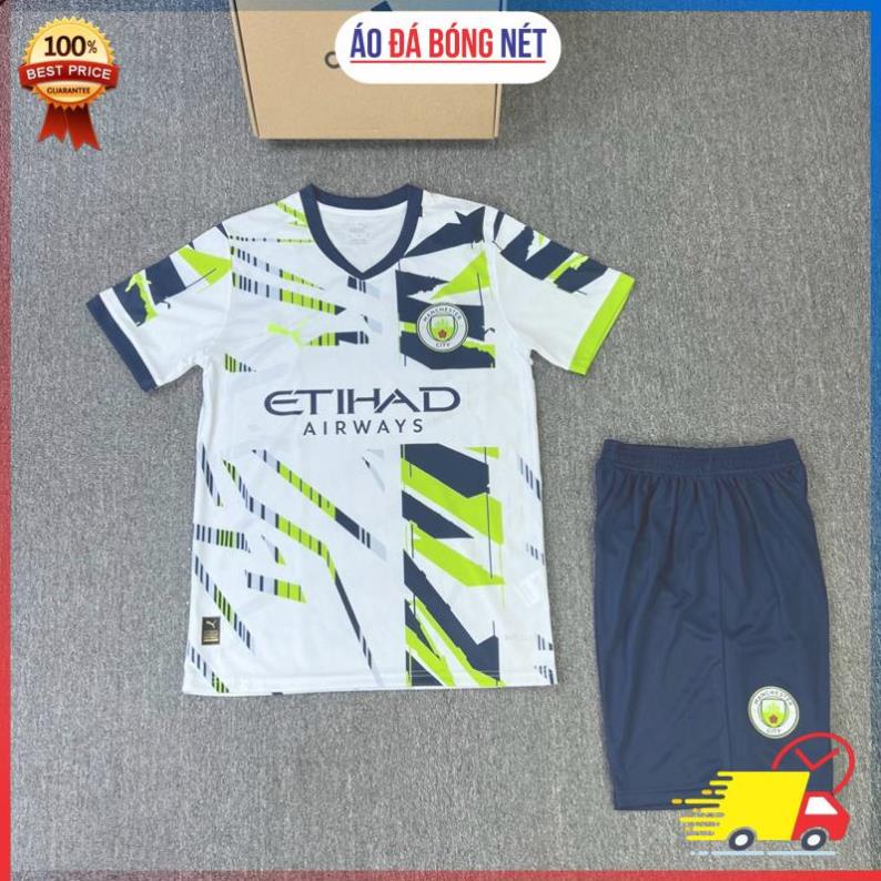 Set Bộ Quần Áo CLb Mancity Sân Nhà - Sân Khách Mẫu 2024 Màu Trắng Quần Than - Vải Thái Chuẩn Thi Đấu Quốc tế