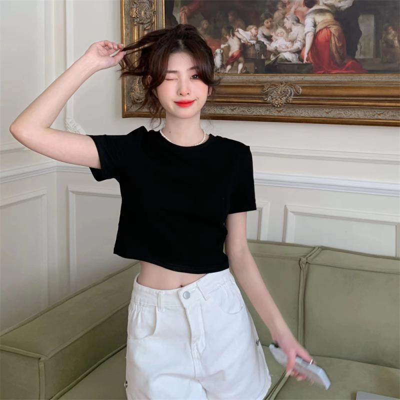 Jiashucheng Áo Thun Ngắn Tay Hở Lưng Thiết Kế Độc Đáo Thời Trang Mùa Hè Cho Nữ