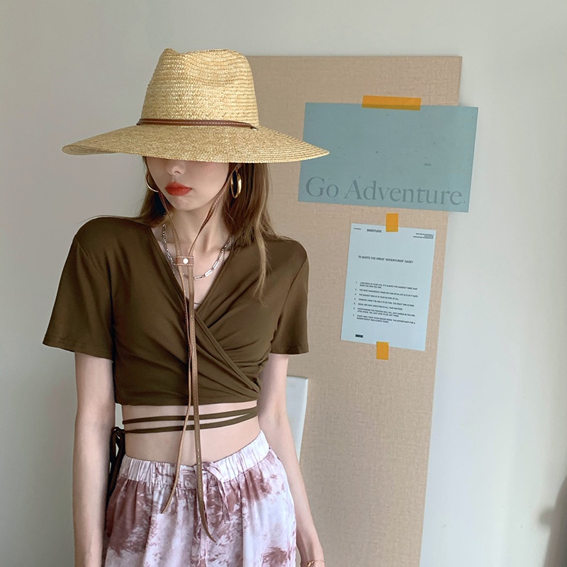 Jiashucheng Áo Thun Crop Top Tay Ngắn Phong Cách Pháp Thời Trang Quyến Rũ Cho Nữ