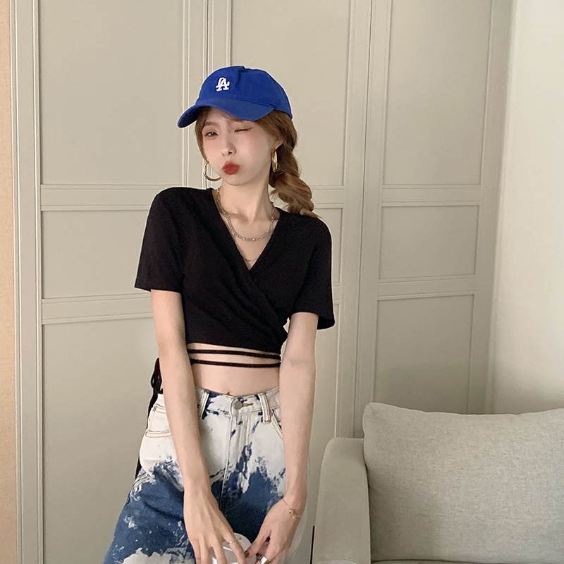 Jiashucheng Áo Thun Crop Top Tay Ngắn Phong Cách Pháp Thời Trang Quyến Rũ Cho Nữ