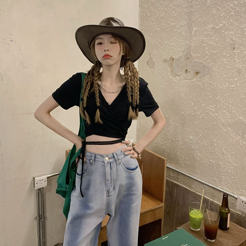 Jiashucheng Áo Thun Crop Top Tay Ngắn Phong Cách Pháp Thời Trang Quyến Rũ Cho Nữ