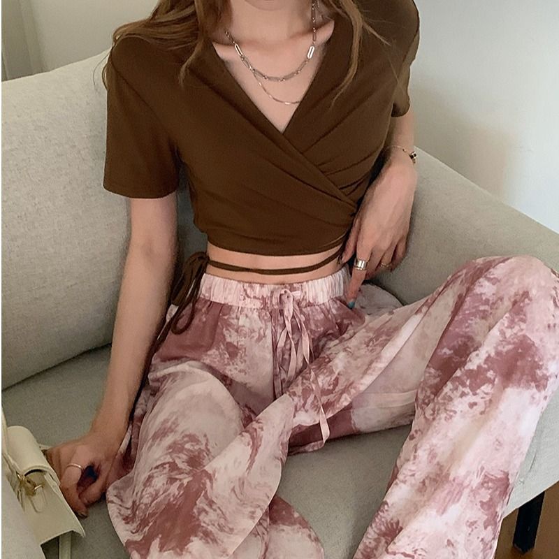 Jiashucheng Áo Thun Crop Top Tay Ngắn Phong Cách Pháp Thời Trang Quyến Rũ Cho Nữ