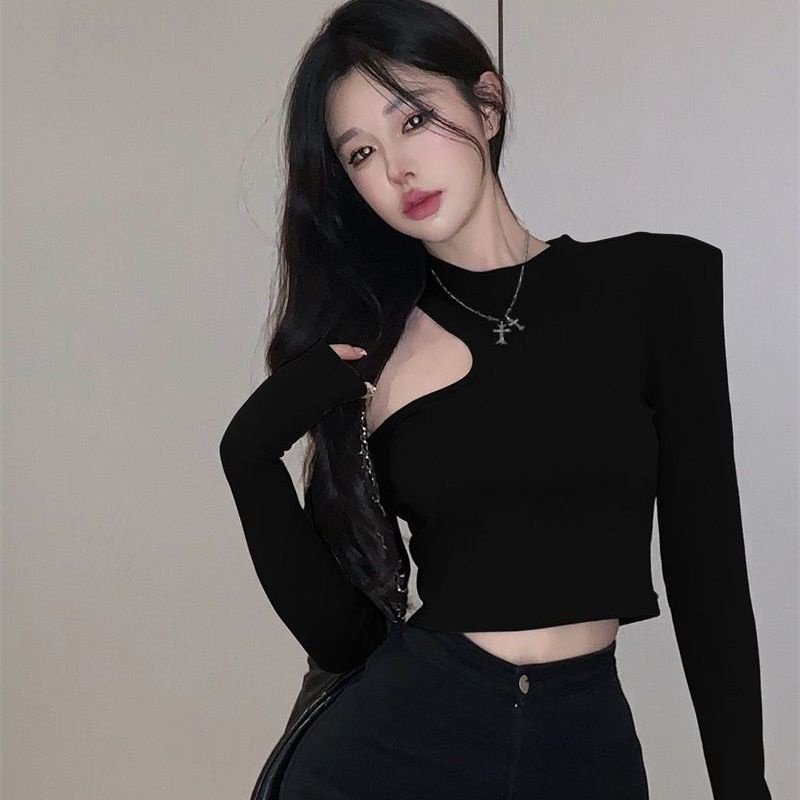 Jiashucheng Áo Thun Tay Dài Hở Vai Thời Trang Mùa Thu Quyến Rũ Cho Nữ