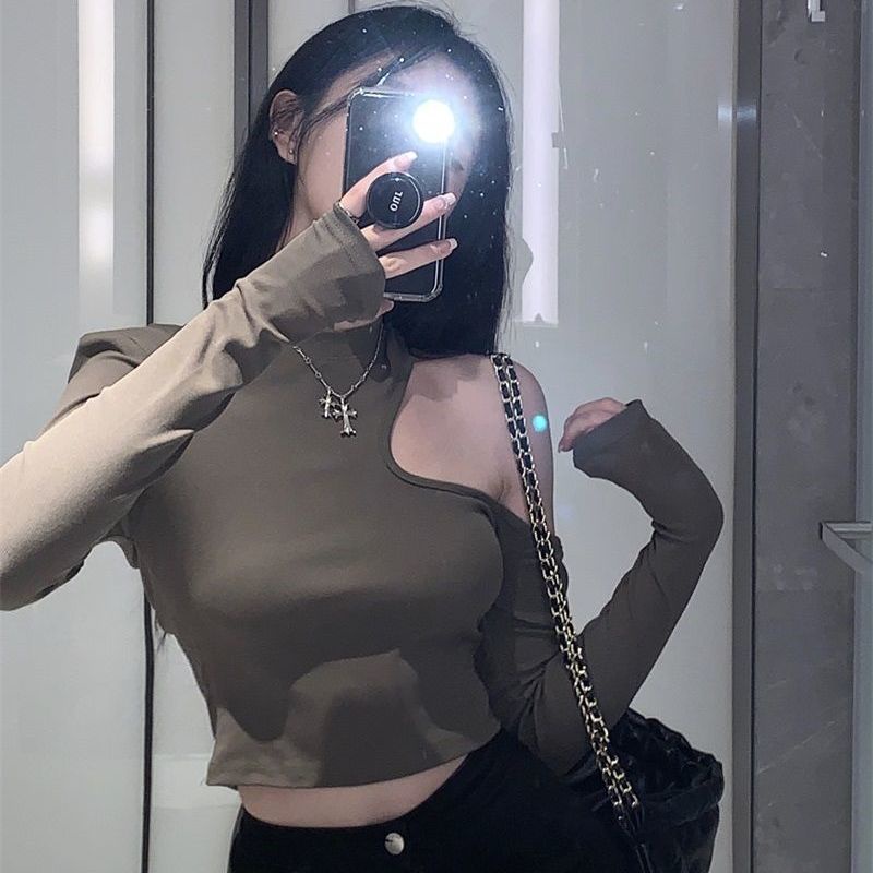 Jiashucheng Áo Thun Tay Dài Hở Vai Thời Trang Mùa Thu Quyến Rũ Cho Nữ