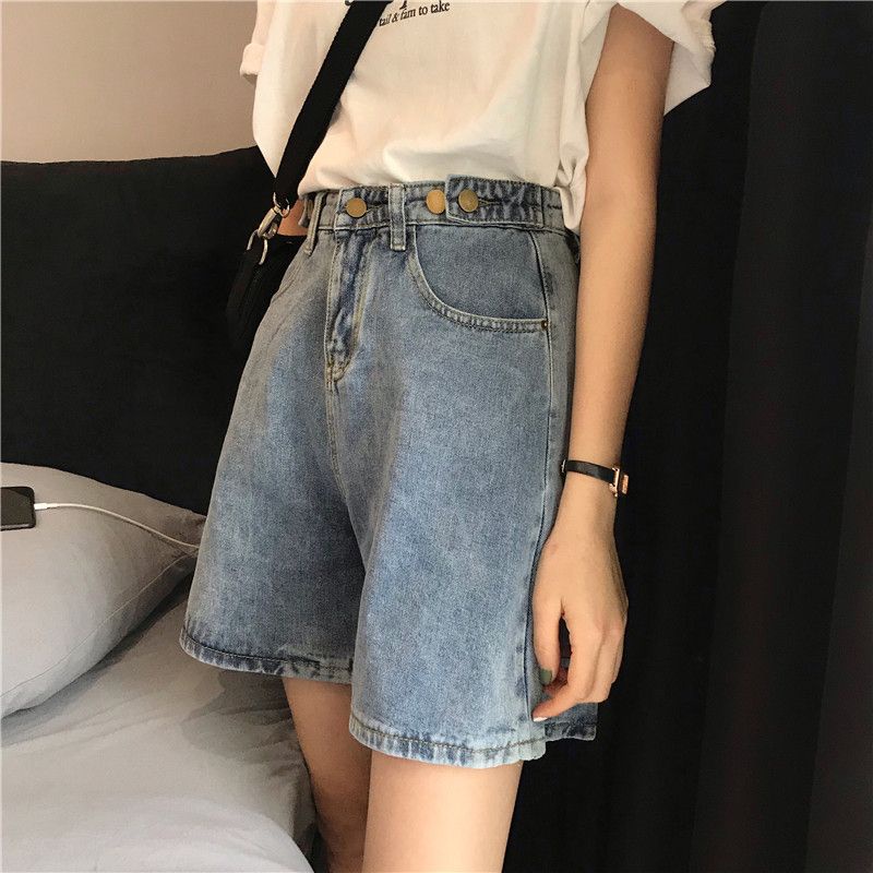 Jiashucheng Quần Short Denim Lưng Cao Ống Rộng Phong Cách Hàn Quốc Thời Trang Mùa Hè 2023 Mới