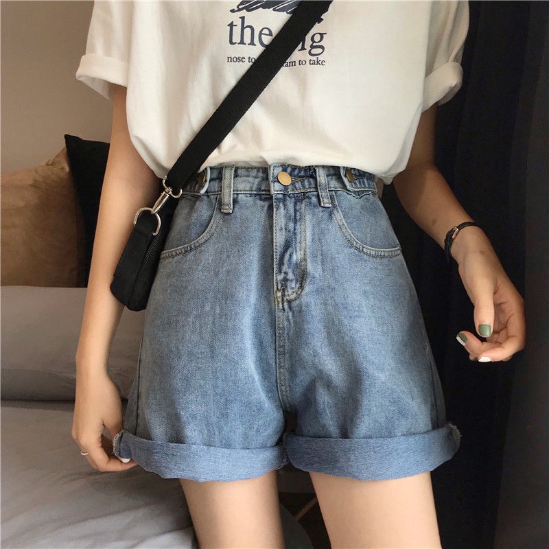 Jiashucheng Quần Short Denim Lưng Cao Ống Rộng Phong Cách Hàn Quốc Thời Trang Mùa Hè 2023 Mới
