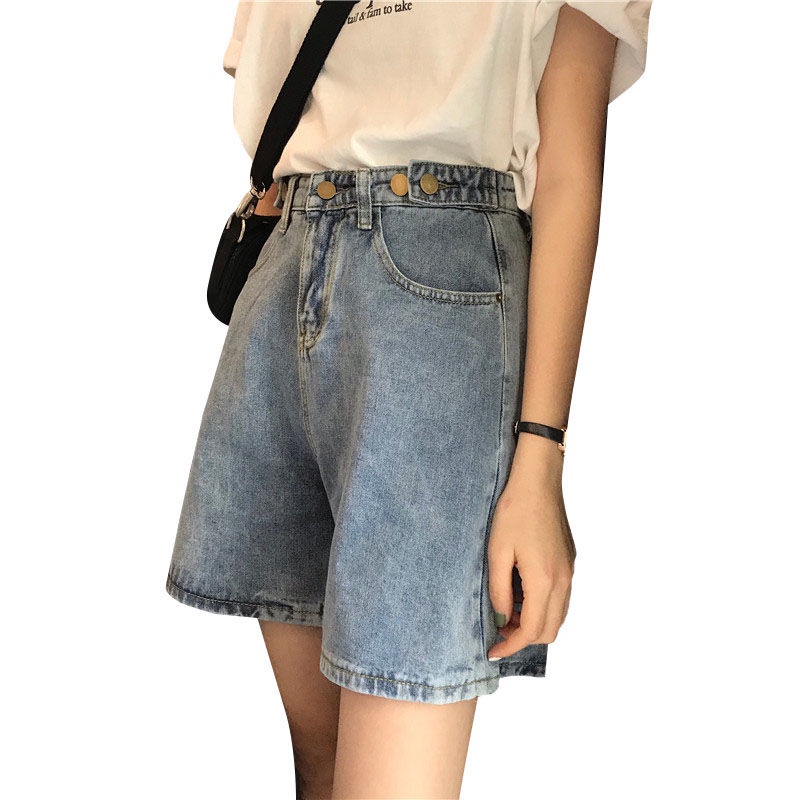 Jiashucheng Quần Short Denim Lưng Cao Ống Rộng Phong Cách Hàn Quốc Thời Trang Mùa Hè 2023 Mới