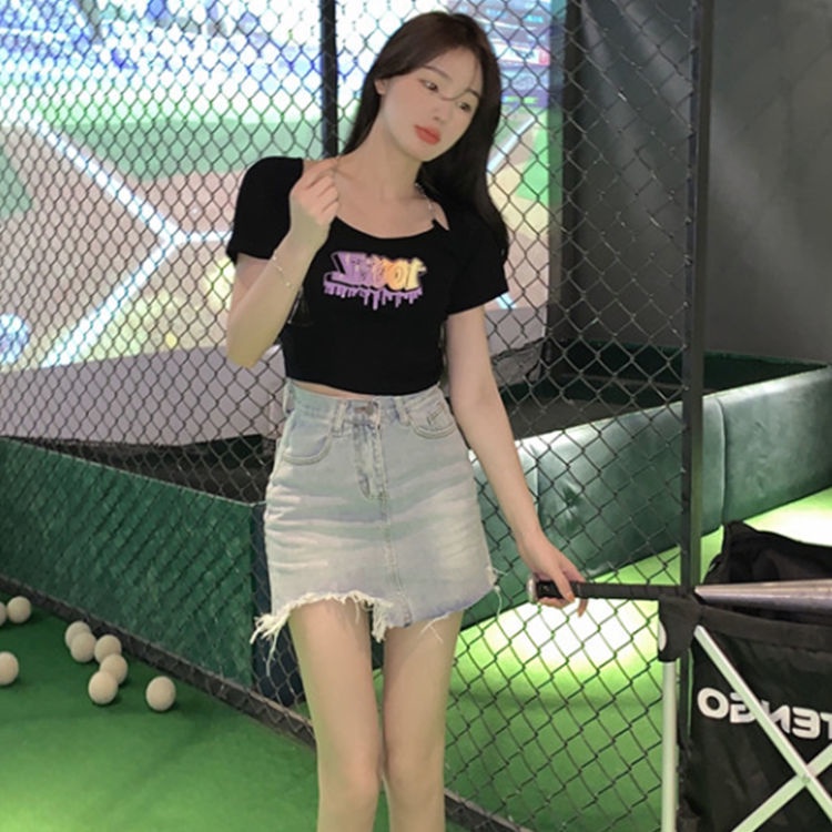 Jiashucheng Áo Thun Ngắn Tay Giả Hai Lớp In Họa Tiết Dây Xích Phong Cách Hàn Quốc Thời Trang Mùa Hè Cho Nữ
