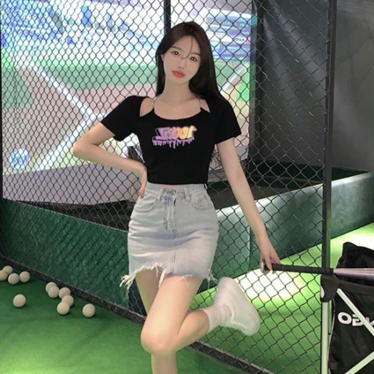 Jiashucheng Áo Thun Ngắn Tay Giả Hai Lớp In Họa Tiết Dây Xích Phong Cách Hàn Quốc Thời Trang Mùa Hè Cho Nữ