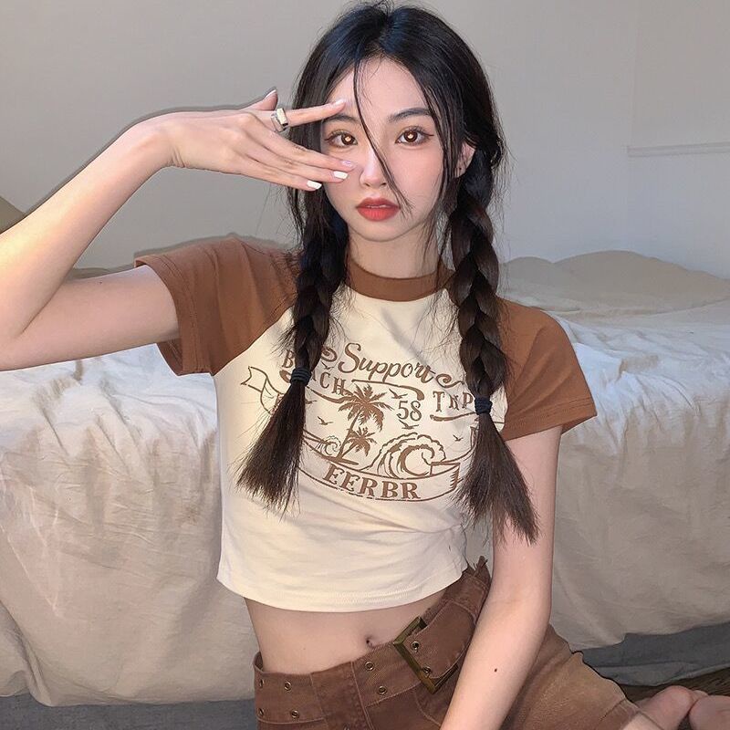 Jiashucheng Áo Thun Ngắn Tay Ôm Eo Không Tay Phong Cách Đường Phố Mùa Hè Hàn Quốc Cho Nữ Sinh @
