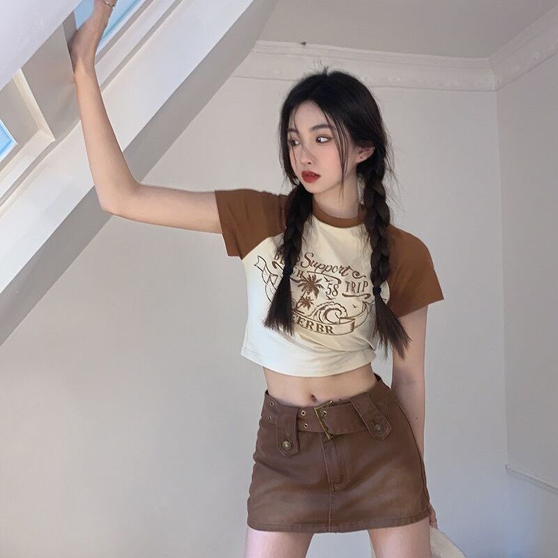 Jiashucheng Áo Thun Ngắn Tay Ôm Eo Không Tay Phong Cách Đường Phố Mùa Hè Hàn Quốc Cho Nữ Sinh @