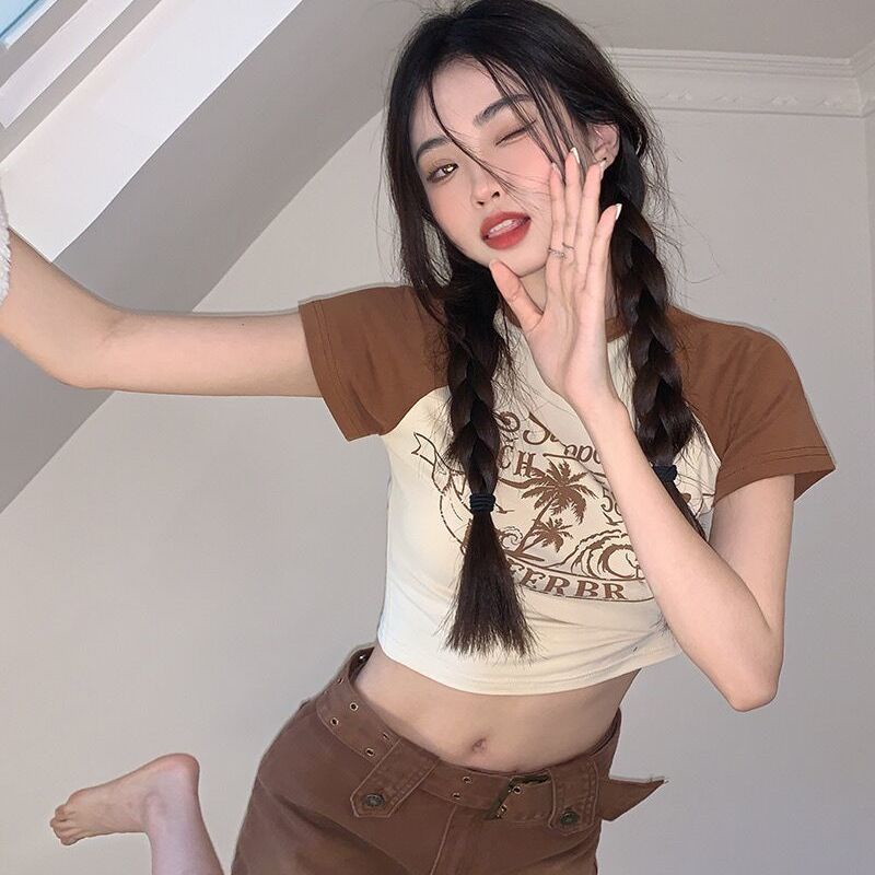 Jiashucheng Áo Thun Ngắn Tay Ôm Eo Không Tay Phong Cách Đường Phố Mùa Hè Hàn Quốc Cho Nữ Sinh @