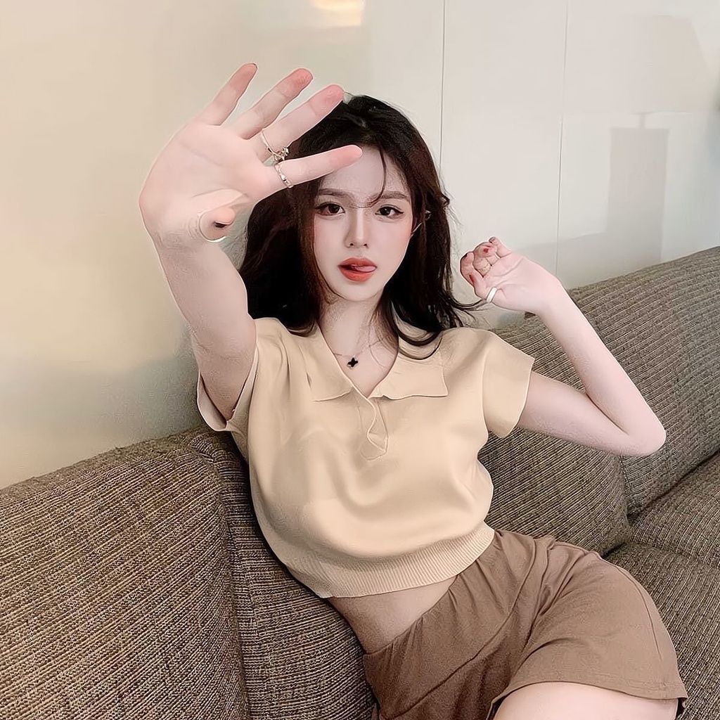 Jiashucheng Áo Thun Dệt Kim Tay Ngắn Màu Sắc Thời Trang Mùa Hè Cho Nữ