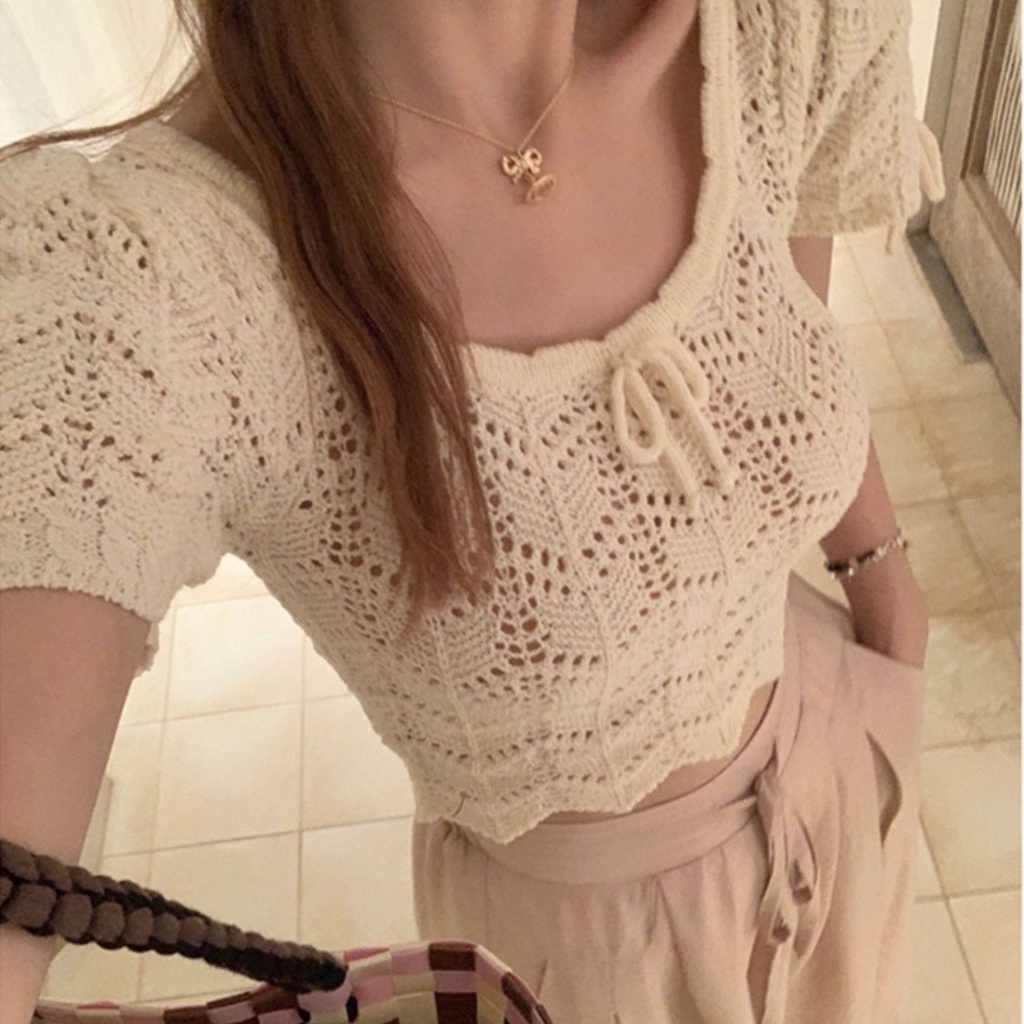 Jiashucheng Áo Thun Lụa Lạnh Dệt Kim Tay Ngắn Dáng Rộng Lưng Cao Thời Trang Mùa Hè Cho Nữ