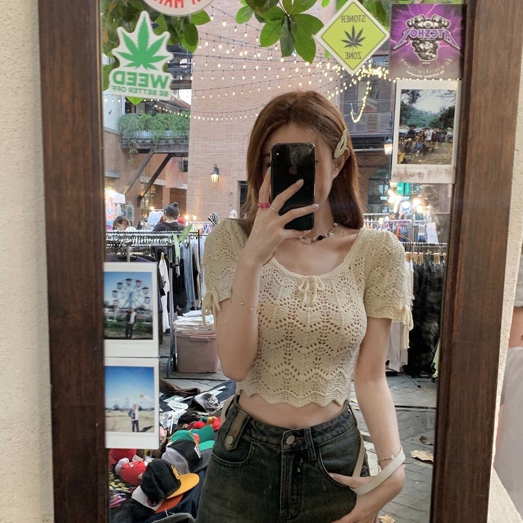 Jiashucheng Áo Thun Lụa Lạnh Dệt Kim Tay Ngắn Dáng Rộng Lưng Cao Thời Trang Mùa Hè Cho Nữ