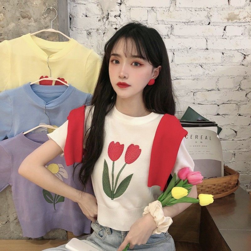 Jiashucheng Quần Áo Mùa Hè Mỏng Vừa Vặn Với Họa Tiết Thêu Hoa Ne Tròn Jiashucheng Phong Cách Mới