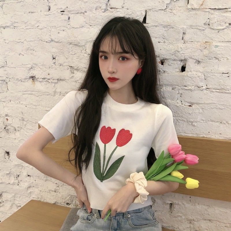 Jiashucheng Quần Áo Mùa Hè Mỏng Vừa Vặn Với Họa Tiết Thêu Hoa Ne Tròn Jiashucheng Phong Cách Mới