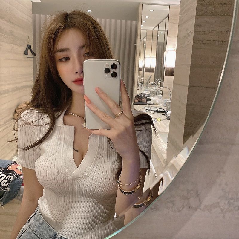 Jiashucheng Influencer ins Áo Thun Dệt Kim Ngắn Tay Thời Trang Mùa Hè Dễ Phối Đồ