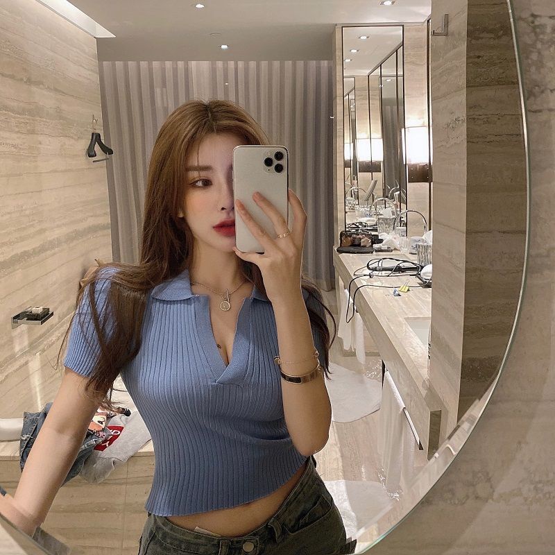 Jiashucheng Influencer ins Áo Thun Dệt Kim Ngắn Tay Thời Trang Mùa Hè Dễ Phối Đồ