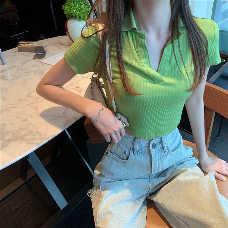 Jiashucheng Influencer ins Áo Thun Dệt Kim Ngắn Tay Thời Trang Mùa Hè Dễ Phối Đồ