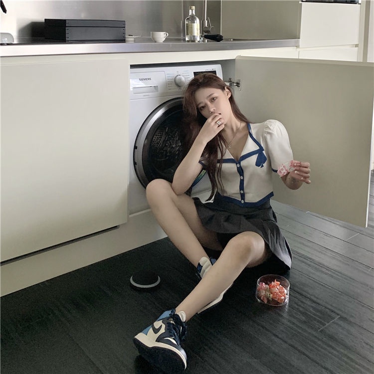 Jiashucheng Áo Cardigan Dệt Kim Lụa Tay Ngắn Phong Cách Thời Trang Mùa Hè Mới